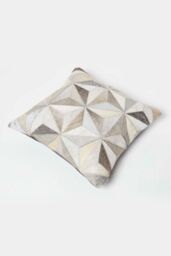 Homescapes Geometric Star Leather Cushion 45 x 45 cm in Grey - Size: 45 cm x 45 cm - thumbnail 5