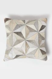 Homescapes Geometric Star Leather Cushion 45 x 45 cm in Grey - Size: 45 cm x 45 cm - thumbnail 1