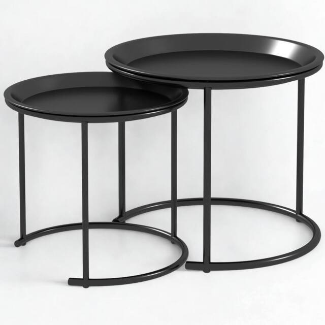 FURNOS Set Of 2 Metal Nesting Side End Coffee Tables Black - image 1