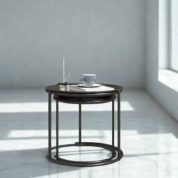 FURNOS Set Of 2 Metal Nesting Side End Coffee Tables Black - thumbnail 3