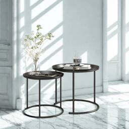 FURNOS Set Of 2 Metal Nesting Side End Coffee Tables Black - thumbnail 2