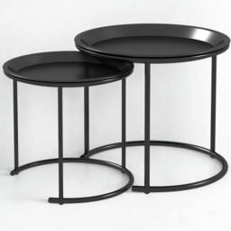 FURNOS Set Of 2 Metal Nesting Side End Coffee Tables Black - thumbnail 1