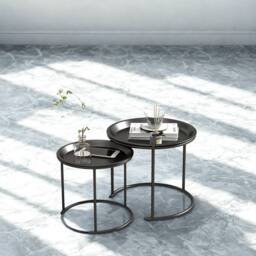 FURNOS Set Of 2 Metal Nesting Side End Coffee Tables Black - thumbnail 6