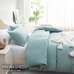 Pamposh Pre Washed Microfibre Duvet Cover Sets in Pale Green - Size: Double - thumbnail 5