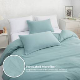 Pamposh Pre Washed Microfibre Duvet Cover Sets in Pale Green - Size: Double - thumbnail 6