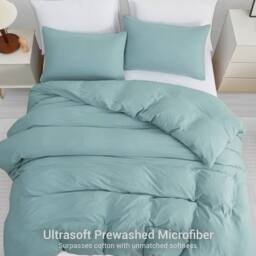 Pamposh Pre Washed Microfibre Duvet Cover Sets in Pale Green - Size: Double - thumbnail 4