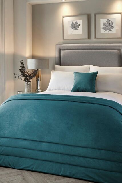 Laurence Llewelyn-Bowen 'Chic' Luxury Soft Velvet Frame Stitched Warm & Cosy Bedspread in Teal - image 1