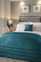Laurence Llewelyn-Bowen 'Chic' Luxury Soft Velvet Frame Stitched Warm & Cosy Bedspread in Teal - thumbnail 1