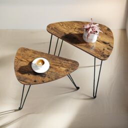 Pirlo Plush 2PC Nesting Tables Industrial Rustic Brown Living Room Furniture - thumbnail 3