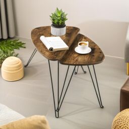 Pirlo Plush 2PC Nesting Tables Industrial Rustic Brown Living Room Furniture - thumbnail 4
