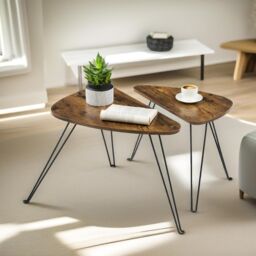 Pirlo Plush 2PC Nesting Tables Industrial Rustic Brown Living Room Furniture - thumbnail 2