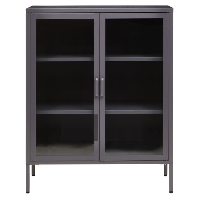 Orsina Industrial Two Door Grey Metal Cabinet, Stylish Storage Cabinet For Bedroom, Contemporary Sideboard Cabinet - image 1