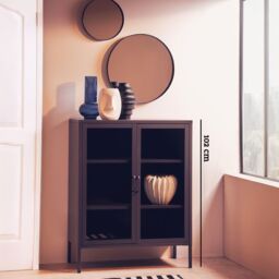 Orsina Industrial Two Door Grey Metal Cabinet, Stylish Storage Cabinet For Bedroom, Contemporary Sideboard Cabinet - thumbnail 5