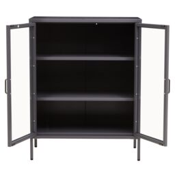 Orsina Industrial Two Door Grey Metal Cabinet, Stylish Storage Cabinet For Bedroom, Contemporary Sideboard Cabinet - thumbnail 2