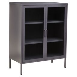 Orsina Industrial Two Door Grey Metal Cabinet, Stylish Storage Cabinet For Bedroom, Contemporary Sideboard Cabinet - thumbnail 3