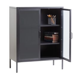 Orsina Industrial Two Door Grey Metal Cabinet, Stylish Storage Cabinet For Bedroom, Contemporary Sideboard Cabinet - thumbnail 4