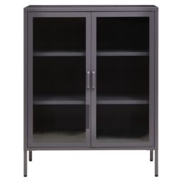 Orsina Industrial Two Door Grey Metal Cabinet, Stylish Storage Cabinet For Bedroom, Contemporary Sideboard Cabinet