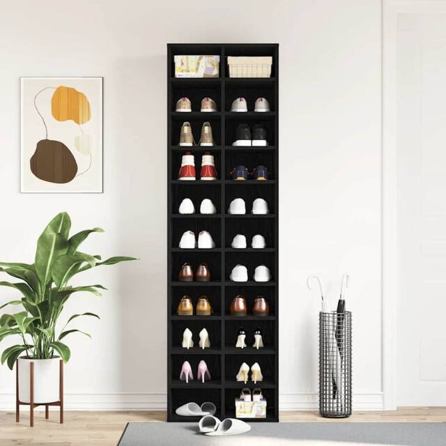 Berkfield Home Shoe Cabinet Black Oak 54x34x183 cm Engineered Wood - Size: 54 x 34 x 183 cm - image 1