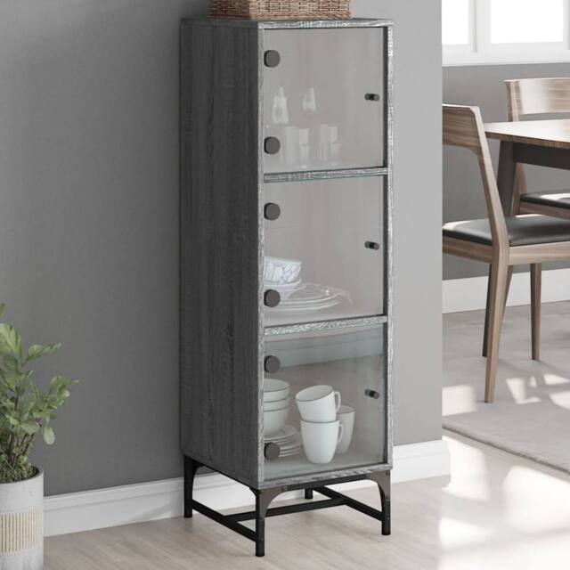 Berkfield Home Highboard with Glass Doors Grey Sonoma 35x37x120 cm - Size: 35 x 37 x 120 cm - image 1