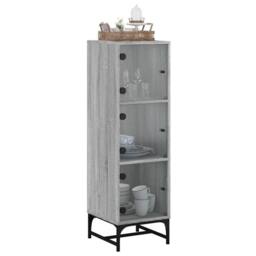 Berkfield Home Highboard with Glass Doors Grey Sonoma 35x37x120 cm - Size: 35 x 37 x 120 cm - thumbnail 4