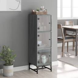 Berkfield Home Highboard with Glass Doors Grey Sonoma 35x37x120 cm - Size: 35 x 37 x 120 cm - thumbnail 3