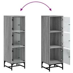 Berkfield Home Highboard with Glass Doors Grey Sonoma 35x37x120 cm - Size: 35 x 37 x 120 cm - thumbnail 9