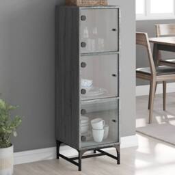 Berkfield Home Highboard with Glass Doors Grey Sonoma 35x37x120 cm - Size: 35 x 37 x 120 cm