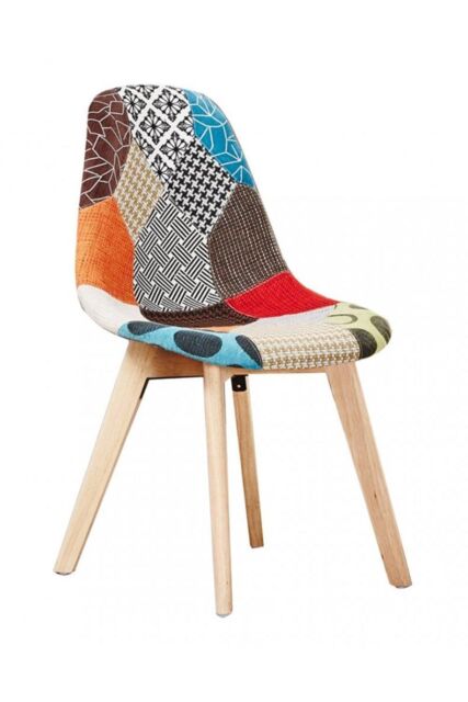 Life Interiors Single Patchwork Fabric Dining Chair with Wooden Legs, Mid-Century Modern Accent Chair - image 1