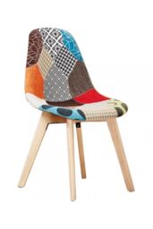 Life Interiors Single Patchwork Fabric Dining Chair with Wooden Legs, Mid-Century Modern Accent Chair - thumbnail 1