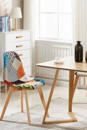 Life Interiors Single Patchwork Fabric Dining Chair with Wooden Legs, Mid-Century Modern Accent Chair - thumbnail 5