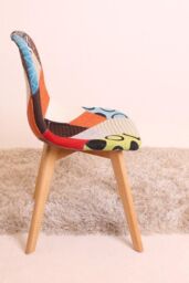 Life Interiors Single Patchwork Fabric Dining Chair with Wooden Legs, Mid-Century Modern Accent Chair - thumbnail 3