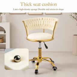 KORVIXA Velvet Vanity Chair with Gold Frame in Beige - Size: 100 cm x 100 cm - thumbnail 3