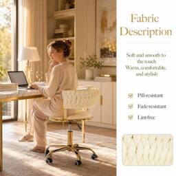 KORVIXA Velvet Vanity Chair with Gold Frame in Beige - Size: 100 cm x 100 cm - thumbnail 4