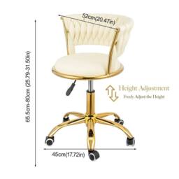 KORVIXA Velvet Vanity Chair with Gold Frame in Beige - Size: 100 cm x 100 cm - thumbnail 2