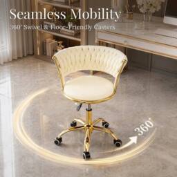 KORVIXA Velvet Vanity Chair with Gold Frame in Beige - Size: 100 cm x 100 cm - thumbnail 5
