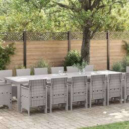 Berkfield Home 15 Piece Garden Dining Set with Cushions Light Grey Poly Rattan - thumbnail 2