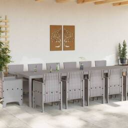 Berkfield Home 15 Piece Garden Dining Set with Cushions Light Grey Poly Rattan - thumbnail 3