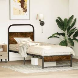 Berkfield Home Elegant Bed Frame Without Mattress 75x190 cm Smoked Oak Engineere in Brown - thumbnail 2