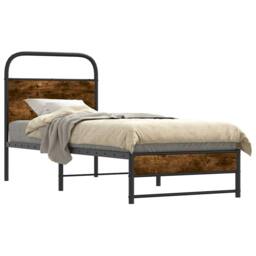 Berkfield Home Elegant Bed Frame Without Mattress 75x190 cm Smoked Oak Engineere in Brown - thumbnail 3