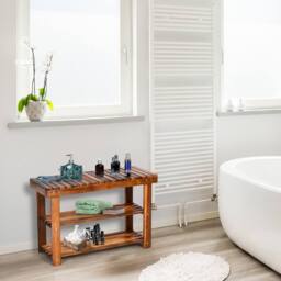 Costway Acacia Wood Shoe Rack Bench 3-Tier Shoe Organizer 70x28x45cm in Brown - Size: 70 x 28 x 45 cm - thumbnail 6