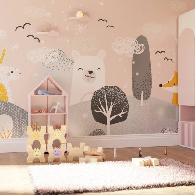 Superfresco Easy Scandi Animals Pink Blue Print To Order 3m x 2.8m Mural - image 1
