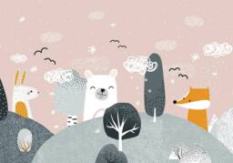 Superfresco Easy Scandi Animals Pink Blue Print To Order 3m x 2.8m Mural - thumbnail 2