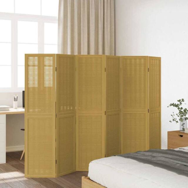 Berkfield Home Room Divider 6 Panels Brown Solid Wood Paulownia - image 1