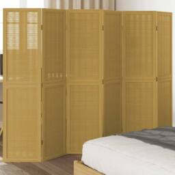 Berkfield Home Room Divider 6 Panels Brown Solid Wood Paulownia - thumbnail 2