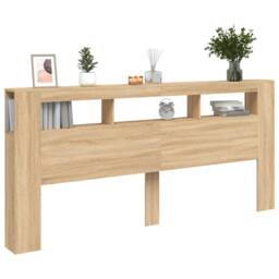 Berkfield Home LED Headboard Sonoma Oak 220x18.5x103.5 cm Engineered Wood in Brown - thumbnail 5