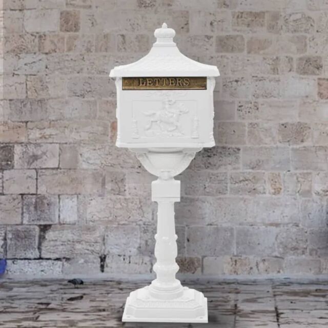 Berkfield Home Pedestal Letterbox Aluminium Vintage Style Rustproof White - image 1
