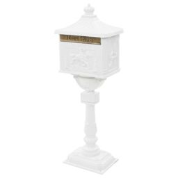 Berkfield Home Pedestal Letterbox Aluminium Vintage Style Rustproof White - thumbnail 2
