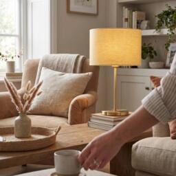 Happy Homewares Designer Soft Mellow Yellow Textured Linen Fabric Circular Lamp Shade - Size: 12 inches - thumbnail 6