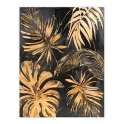 "Artery8 Golden Monstera Leaf Palm Frond Dark Plant Lover Wall Art Print in Gold - Size: W24"" x H32""" - thumbnail 1