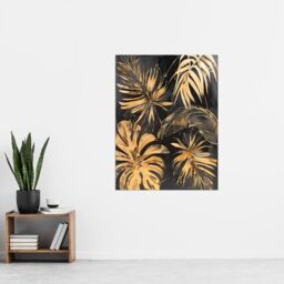 "Artery8 Golden Monstera Leaf Palm Frond Dark Plant Lover Wall Art Print in Gold - Size: W24"" x H32""" - thumbnail 4